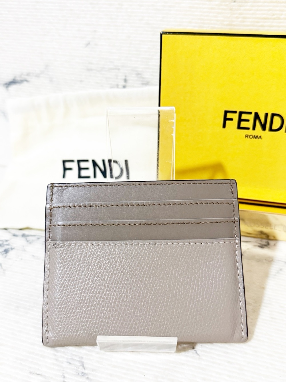 Fendi FF Diamonds Card Case Two-tone Leather Gray Card Holder - Picture 6 of 14